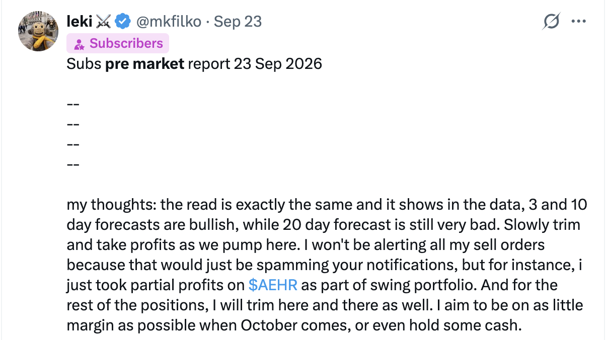 A pre-market report: taking profits into a bullish short-term read