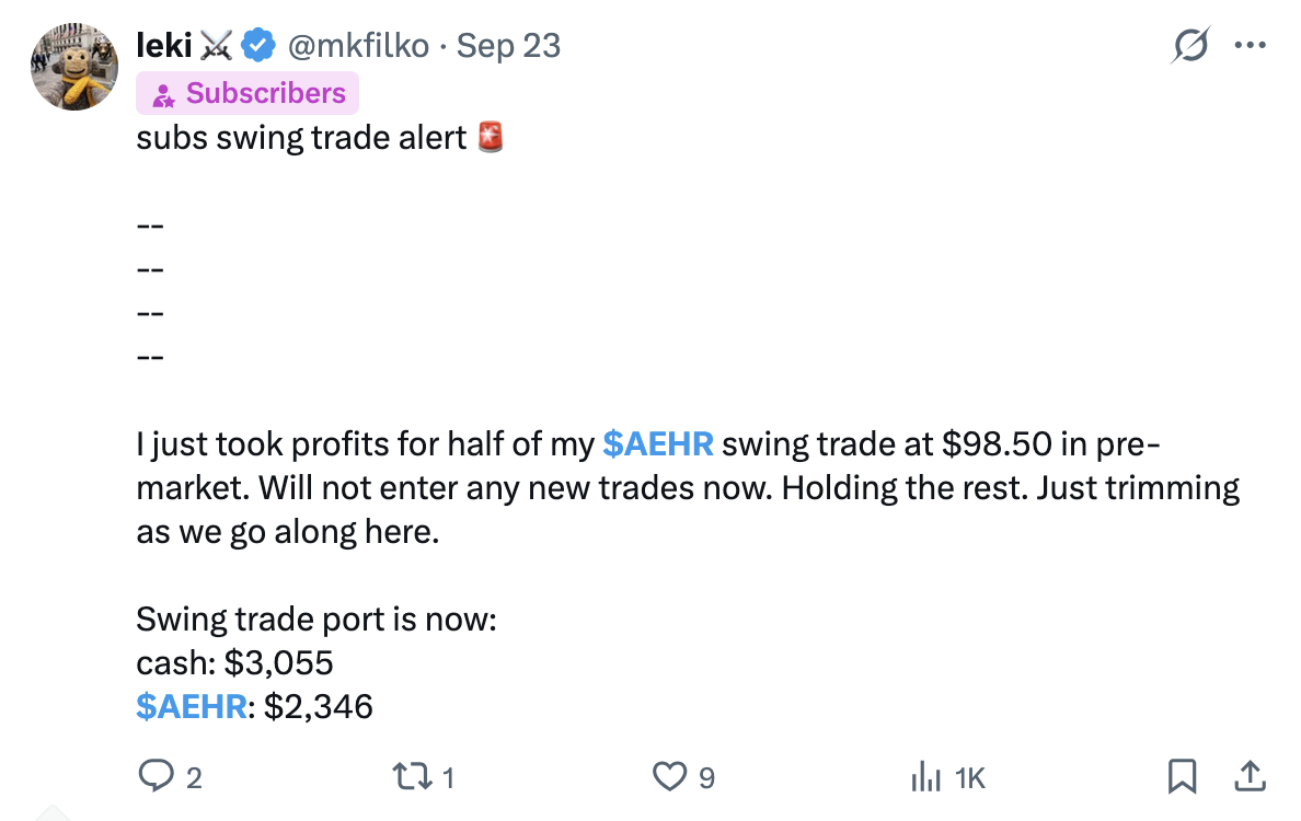 A swing trade alert: taking profits on $AEHR in pre-market